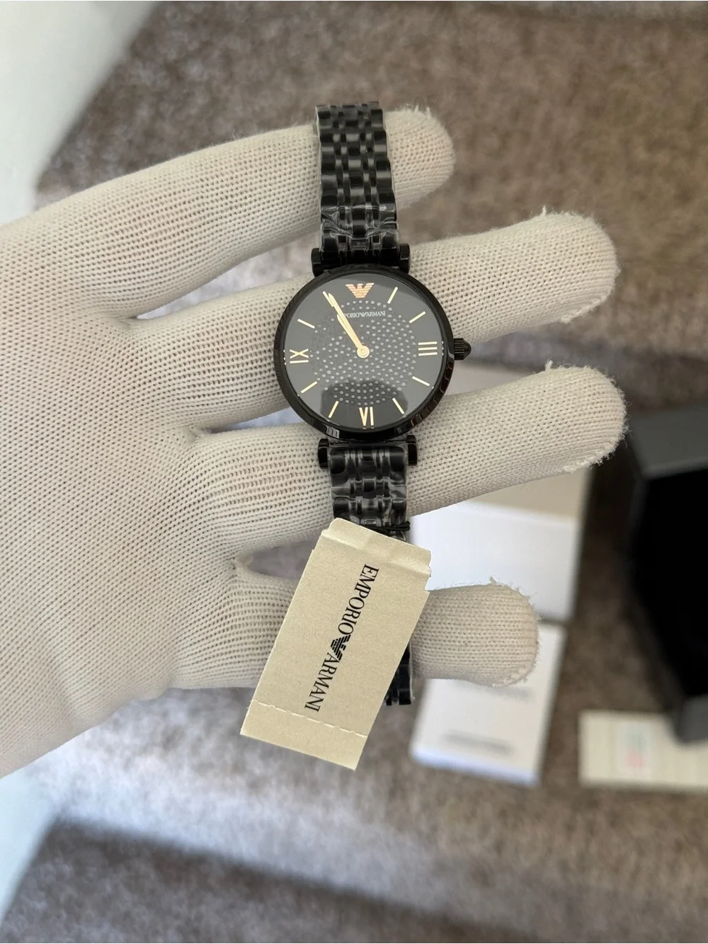 Emporio Armani Women's Black and Rose Gold Stainless Steel Bracelet Watch